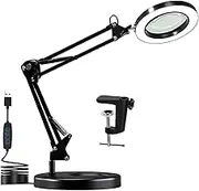 Magnifying Glass with Light and Stand,2-in-1 Desk Lamp & Clamp Light,10x Magnifying Lamp,5 Color Modes, Brightness Stepless Dimmable Led Lighted Magnifier,for Study,Office,Computer,Art,Work