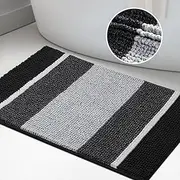 Smarcute Chenille Bath Mat Striped Non Slip Shaggy Bath Rugs Extra Soft Absorbent Bathroom Mat Washable Plush Shaggy Bath Carpet for Bathroom Tub and Shower (1 Piece - 50cm x 81cm), Black and White