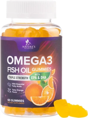 Omega 3 Gummies for Adults, Omega-3 Fish Oil Gummies for Heart Support, Omega 3