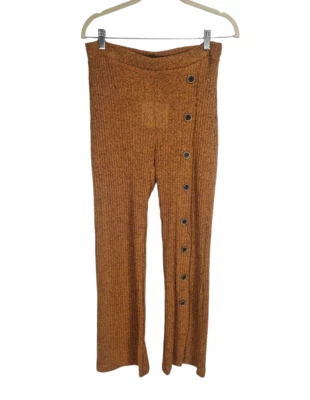 ZARA TRAFALUC Women Size S/S18 Faux Button Up Wide Leg Knit Pant Elastic 253P