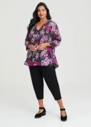 New Tags - TS TAKING SHAPE Size 14 - 16 Natural Everly Top Purple Floral Tunic