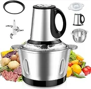 400W Electric Meat Grinder - 5L Stainless Steel Food Processor with 3-Speed Control & 2L Bowl - 4-Blade Heavy Duty Chopper for Meat, Fish, Vegetables & Baby Food - Includes Side Handle,Black