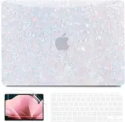 Anban Compatible with MacBook Air 13 inch Case 2021 2020 2019 2018 A2337 M1 A2179 A1932 Touch ID,Plastic Hard Shell Case for MacBook Air 13.3 inch+Keyboard Cover+Screen Protector,Shiny Luster Pearl