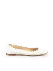 White Leather Scalloped Edge Ballet Flats