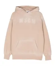 MSGM Kids Logo Printed Straight Hem Hoodie 8Y,14Y,12Y,10Y Nude
