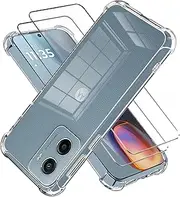 LYZXMY Case for Motorola Moto G05 4G / Moto E15 4G Transparent Mobile Phone Case + 2 Pieces Tempered Glass Screen Protector Case Soft Silicone TPU Anti-Scratch Anti Collision Clear Case