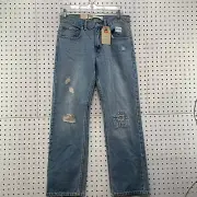NEW Levis Blue Denim Jeans Boys Size 16 Fits 28x28 Light Wash Distressed NWT