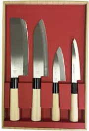 Japanese Kitchen Knives 4 pcs set Santoku Seki tsubazo 30046 JAPAN