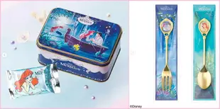 日本東京迪士尼聯名TOKYO BANANA小美人魚鐵罐+湯叉組-售最後一組絕版空盒，不含食品