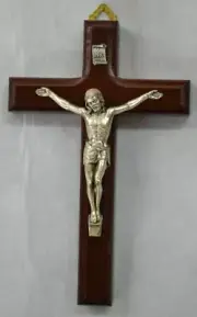 Beechwood Wall Crucifix, Metal Corpus, Made In Italy, Gift Boxed