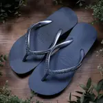 [ LIZCOLOR ] HAVAIANAS巴西拖鞋XSWAROVSKI施華洛世奇聯名款/前高後高舊款厚底/灰底藍鑽