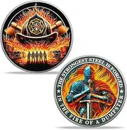 BHealthLife Flame Knight Firefighter Challenge Coin - Firefighting Flame Axe Memorial Coin for Men Dad Brother - Thank You for Your Service Gifts for Fireman Fire Department