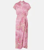 [Dries Van Noten] Dries Van Noten Printed satin midi dress AU 10 pink