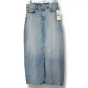 DKNY High Rise Maxi Denim Skirt Size 29 NWT Light Wash Jean New Slit Front