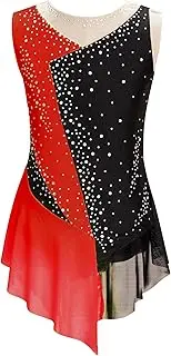 [Kvysinly] Kids Girls Sparkly Diamond Sleeveless Gymnastics Leotard Color Block Mesh Splice Athletic Ballet Dance Unitard