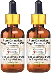 Greenwood Essential Pure Dalmatian Sage Essential Oil (Salvia officinals) with Glass Dropper Natural Therapeutic Grade Steam Distilled (Pack of Two) 100ml X 2 (6.76 oz)