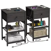 Nightstands Set of 2 with Charging Station, Bedside Tables with Fabric-Wood 2