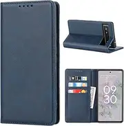 [Cavor] for Google Pixel 6a Case, Pixel6a Cowhide Pattern PU Leather Cases Flip Magnetic Kickstand Book Wallet Cover Phone Case with Card Slots(6.1") -Navy Blue