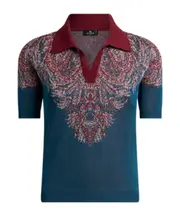 Etro Pattern-Jacquard Knitted Polo Shirt IT40,IT44,IT42 LIGHT BLUE