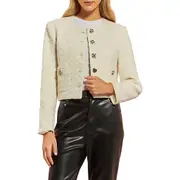 English Factory Premium Textured Houndstooth Crop Jacket in Ivory at Nordstrom, Size Medium