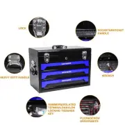 3 Drawers Steel Tool Box with Tool Set, 19.7 'x 10.7' x 13.9' , Black+Blue