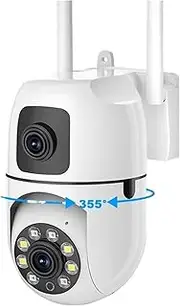 8MP Dual Lens Dual Screen IP Cameras WiFi Surveillance Camera Outdoor Auto Tracking Night Vision 8X Digital Zoom CCTV(US Plug,Only Camera)