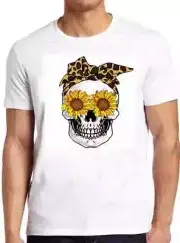 Sunflower Sugar Skull Bandana Funny Meme Geek Cool Cult Gift Tee T Shirt