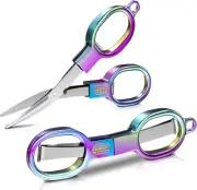 Folding Scissors, 2 Piece Stainless Steel Mini Small Scissors Pocket Portable Fo