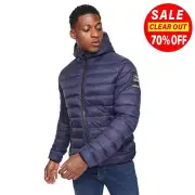 Crosshatch Gattering Mens Hooded Coat Desginer Fashion Quilted Jacket Navy