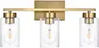 3-Light Bathroom Vanity Light, Modern Brushed Gold Wall Lights with Clear Glass