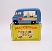 Vintage Matchbox #47B-4 Ice Cream Canteen, metallic blue w/BPW's. Mint in-E box