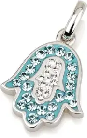 Hamsa Pendant in Sterling Silver With Azure Crystals Gemstones + chain