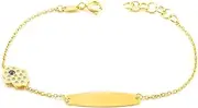 [Monde Petit] Girls Bracelet Yellow Gold 9 Carat Personalised Hamsa Hand Cubic Zirconia Shine 14 cm - Gift Box - Mondepetit, Normal, Yellow Gold, Cubic Zirconia
