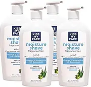 Kiss My Face Moisture Shave Shaving Cream, Olive And Aloe Fragrance Free Shaving Soap For Sensitive Skin, 11 Oz Pumps (Pack Of 4)