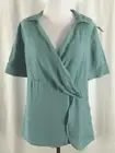 New Alfani Womens Blouse Pullover Pale Teal Blue Rayon Nylon Linen Medium