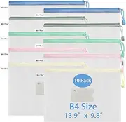 MerryNine 10 Pack Mesh Zipper Pouch Document Bag, B4 Waterproof Plastic Folders Document Pouch for School Office Supplies, Filing Envelopes Organizing Storage(B4-14.9x11.0 in)
