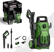 Pressure Washer 1600W, Portable Jet Spray Washer High Pressure Washers 120 Bar Electric Power Washer with Hose Reel, Snow Foam Bottle, Adjustable Nozzle, Brush for Patio, Car, Fences, Vehicles