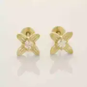 14K REAL Solid Gold Four Leaf Flower Earrings CZ Cartilage Daith Helix Tragus