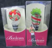 BORDEAUX Set Of 2 Christmas Glass Wine Bottle Stoppers