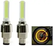 2 x LED Valve Caps Yellow for Bicycle - Luminous Yellow Tyre Light for Valves - Waterproof Bicycle Light for Better Visibility at Night