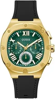 [GUESS] Men's 42mm Watch - Black Strap Green Dial Gold Tone Case