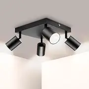 Ketom Ceiling Spotlight LED Black - Ceiling Spotlight 4 Bulbs Square - Metal LED Ceiling Light Swivelling GU10 Ceiling Light Spot - Modern Spotlight Ceiling Spot for Kitchen - Living Room - Bedroom