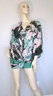 NWT M Missoni Green Leaf Print Cowl Neck Batwing Blouse Top 40