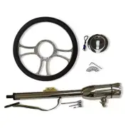 Universal 30" Tilt Manual Chrome Steering Column& 14" Trinity Steering Wheel Kit
