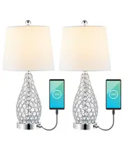 JONATHAN Y Lily 22In Midcentury Modern Iron LED Table Lamp With USB Charging Port Set Of 2