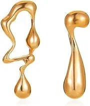 [Generic] Irregular Waterdrop Earrings Mismatched Earrings for Women, Melting Liquid Asymmetrical Waterdrop Earrings, Gold Statement Earrings for Women