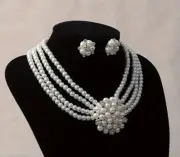 Set Necklace Pearl Jewelry Earrings Wedding Women Earring Bridal Crystal Cluster