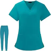 Colaxi Uniform Scrub Set Top and Pants V Neckline with Pockets Stretch Unisex Machine Washable Work Clothing for Women and Man Beauty Salon