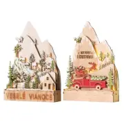 Merry Christmas Wooden Ornaments LED Light Xmas Tree Home Desktop Decorations