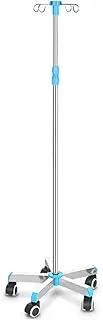 Rolling IV Pole w/5 Wheels Stainless Steel Telescopic Infusion Drip Stand Height Adjustable IV Bag Holder for Hospital Clinic and Home